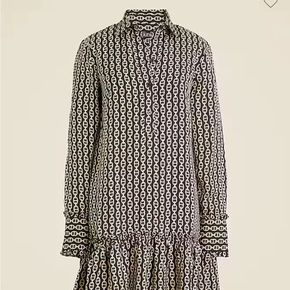 J.Crew Amelia Popover Shirtdress Chain Print Black Gold | NWOT | Size S - Picture 11 of 13